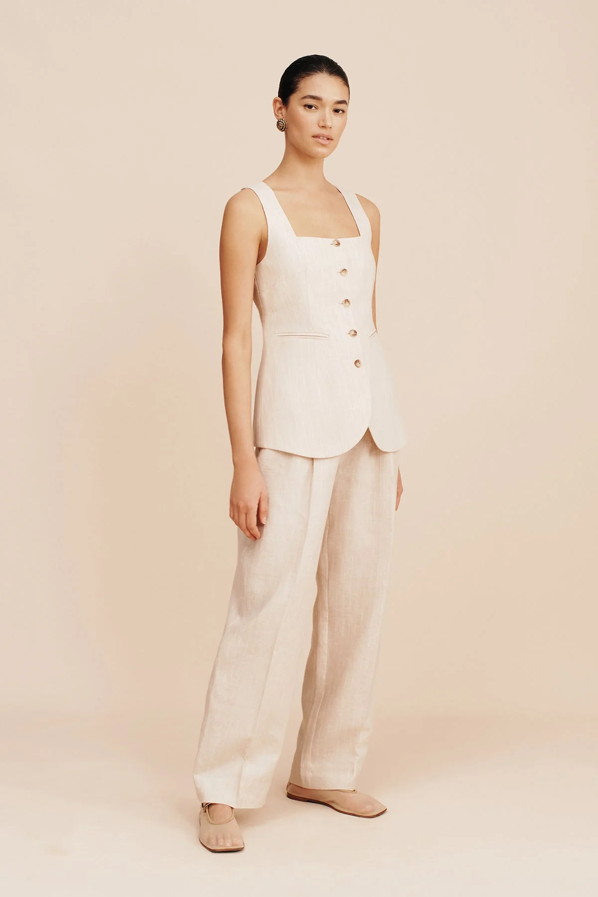 Posse - LUCILLE GILET - BEIGE PINSTRIPE - Image 4
