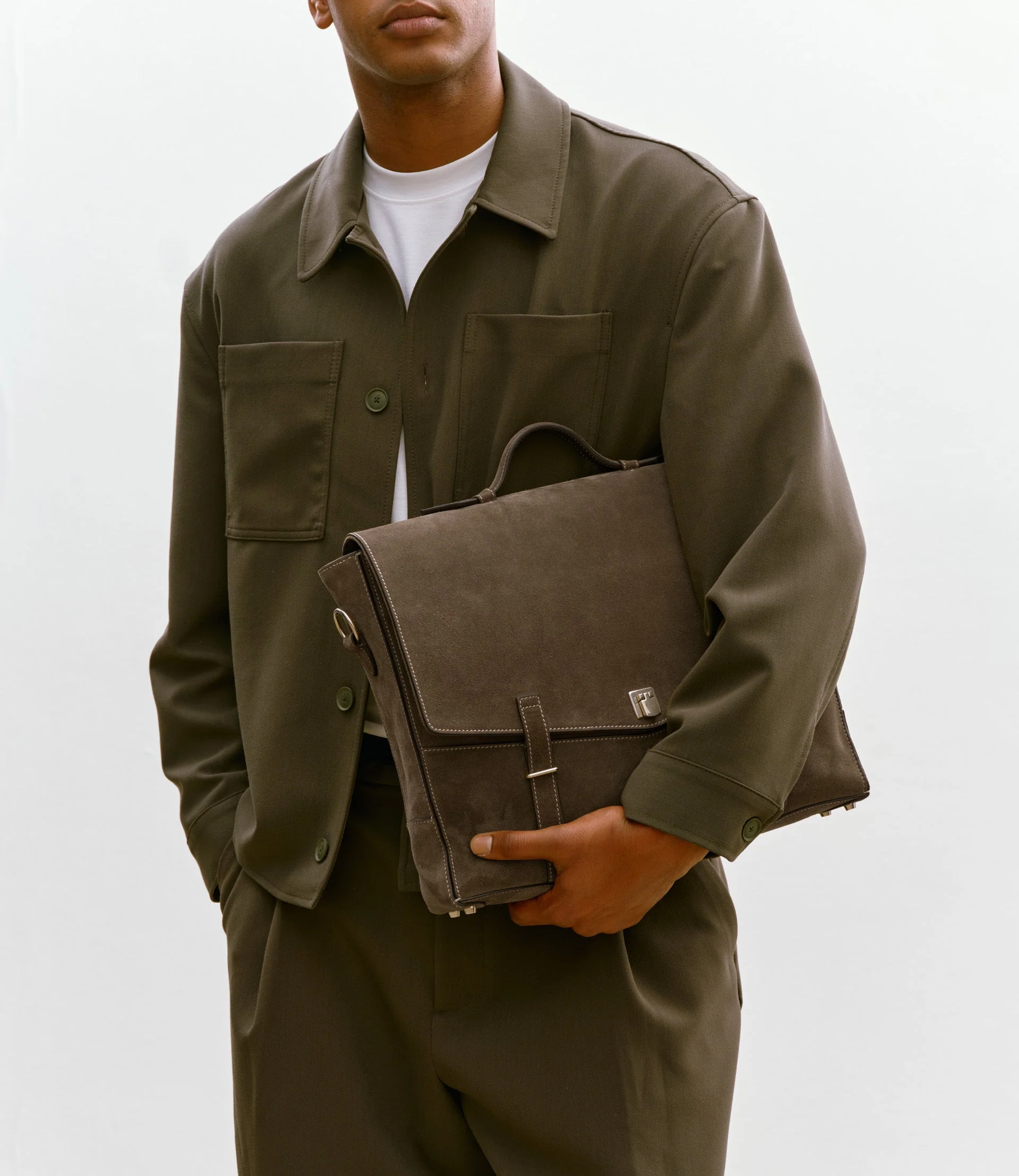 Metier - Rider Briefcase Suede Khaki - Image 5