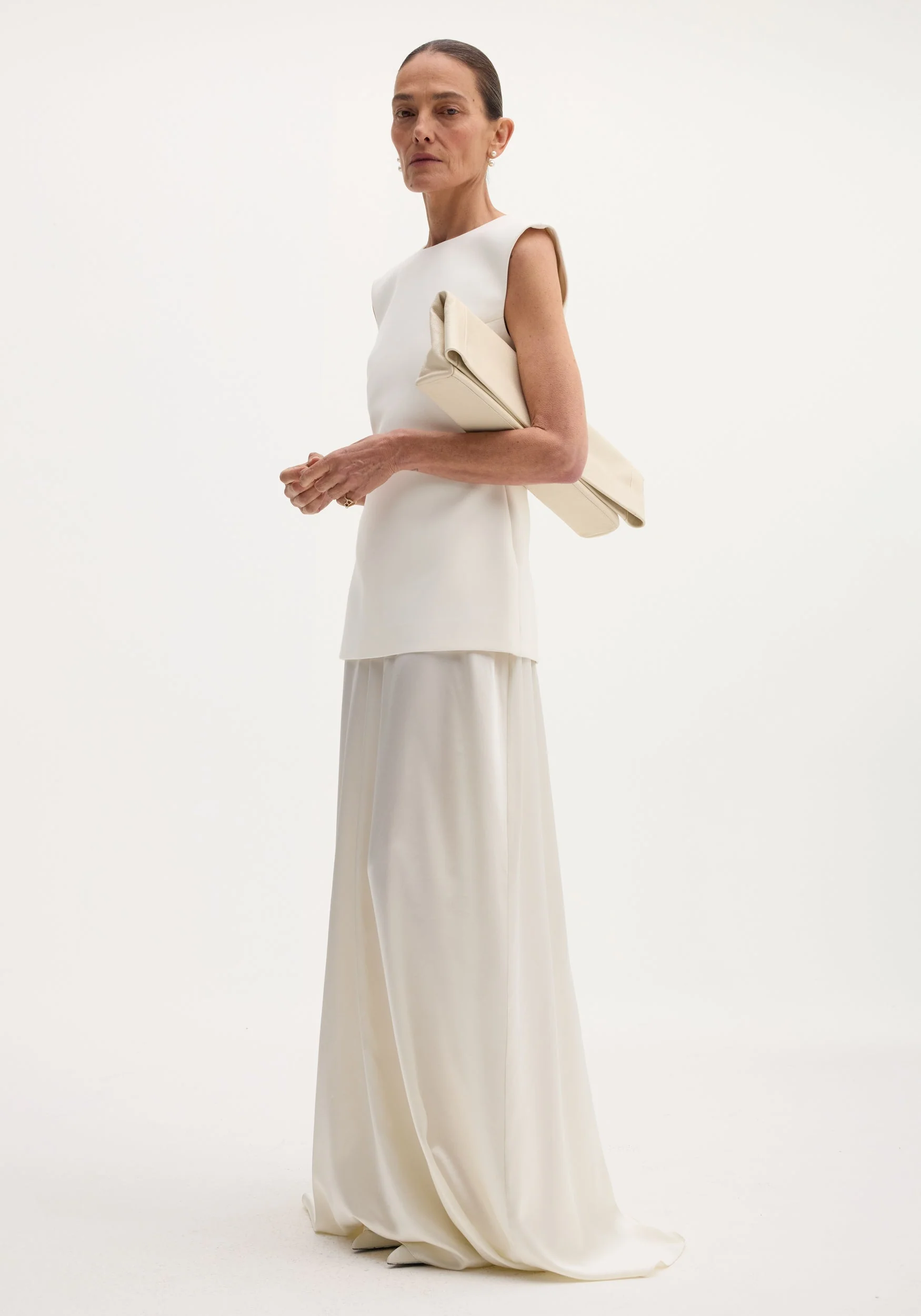 ROHE - Classic signature dress with satin silk skirt | ivory