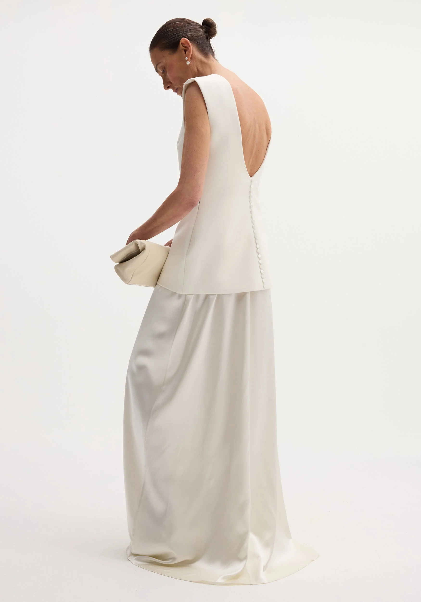 ROHE - Classic signature dress with satin silk skirt | ivory - Image 3