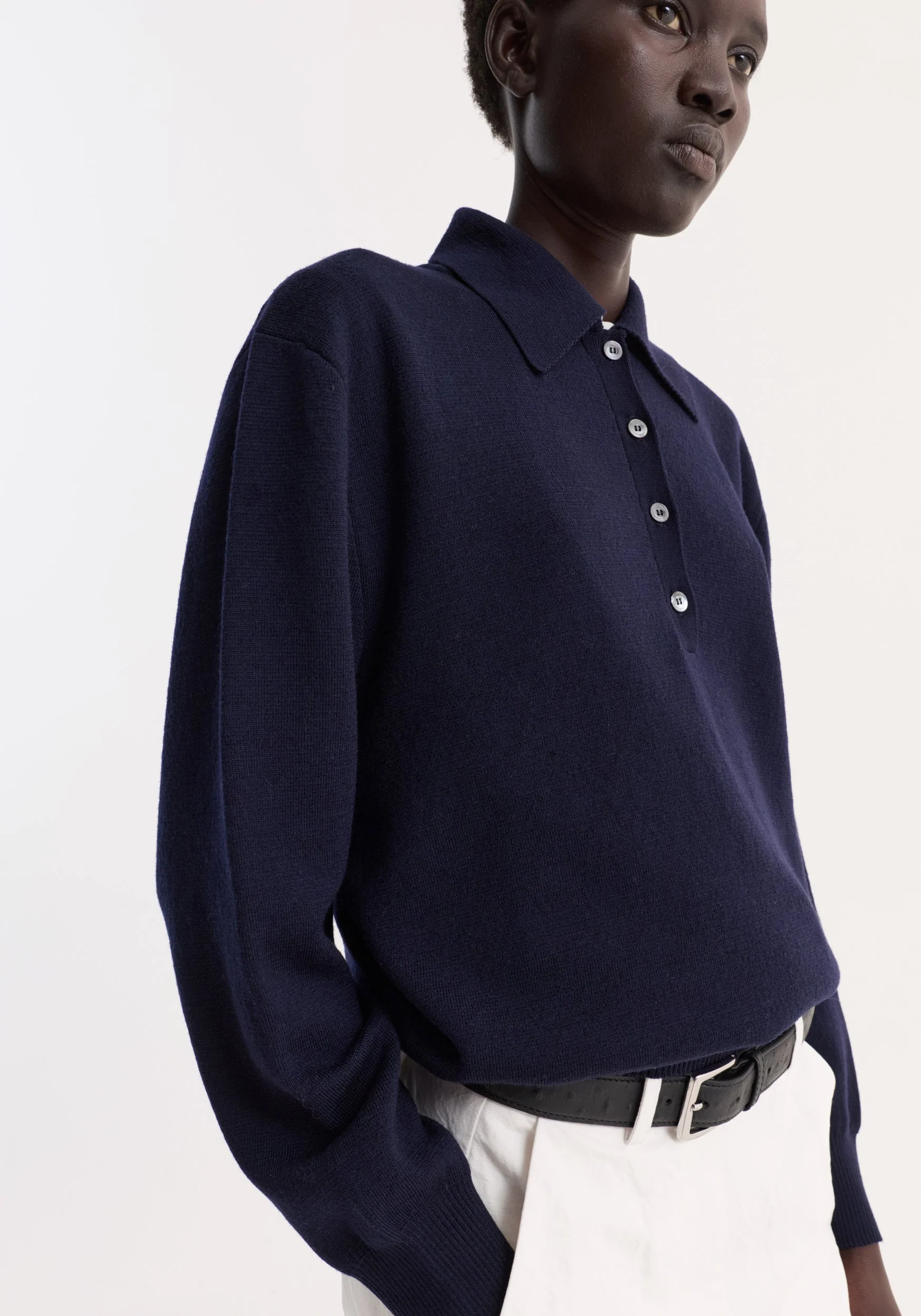 ROHE - Merino wool polo | navy - Image 3
