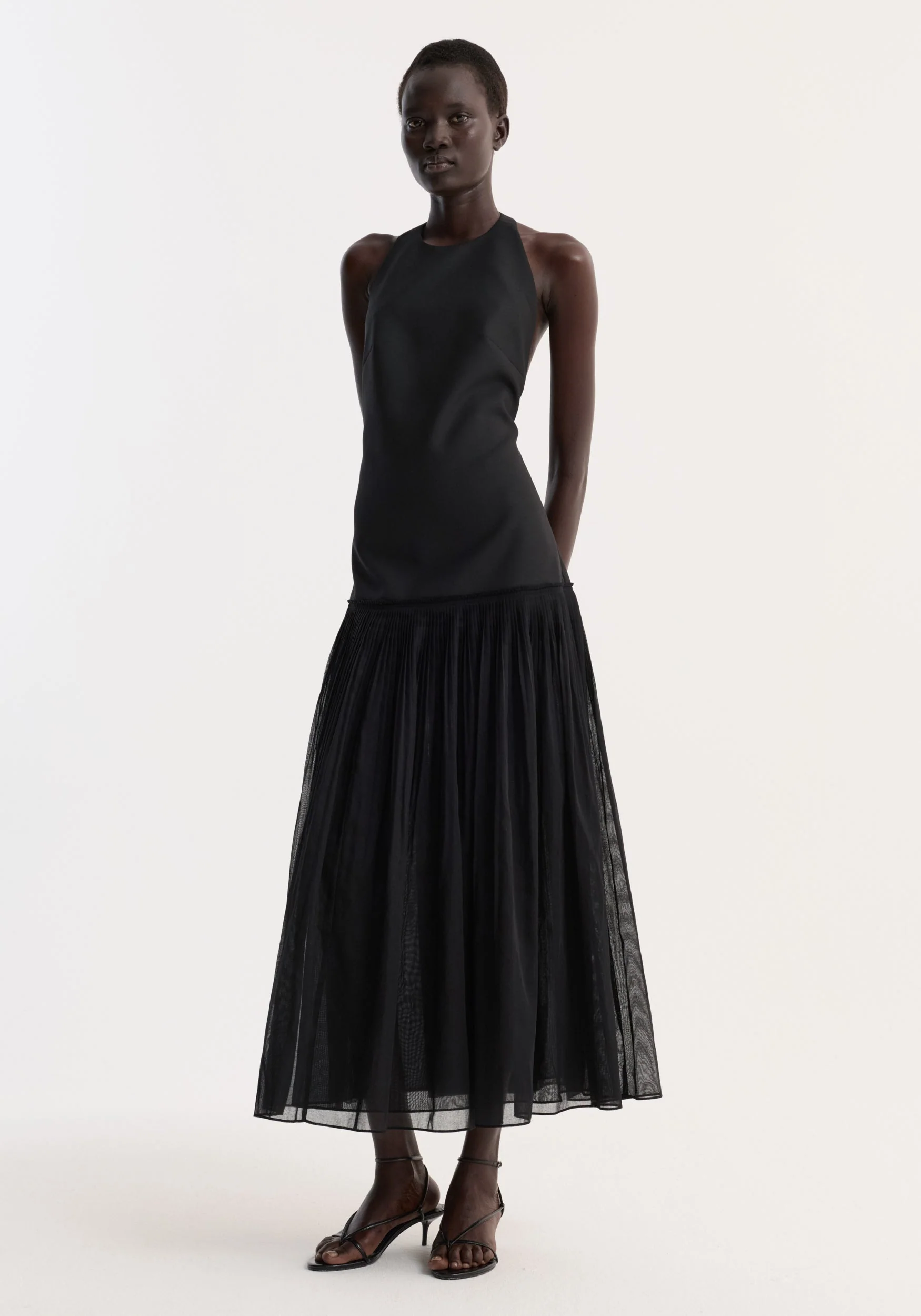 ROHE - Pleated muslin halter dress | black