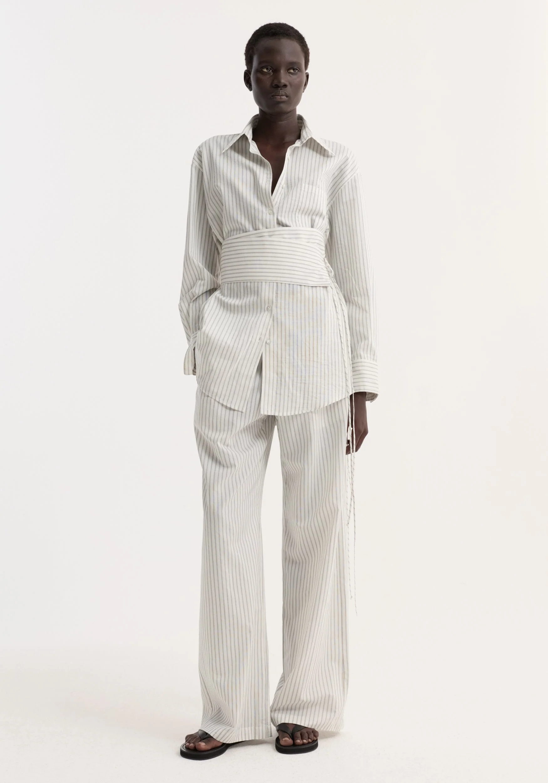 ROHE - Silk stripe belted shirt | fine stripe