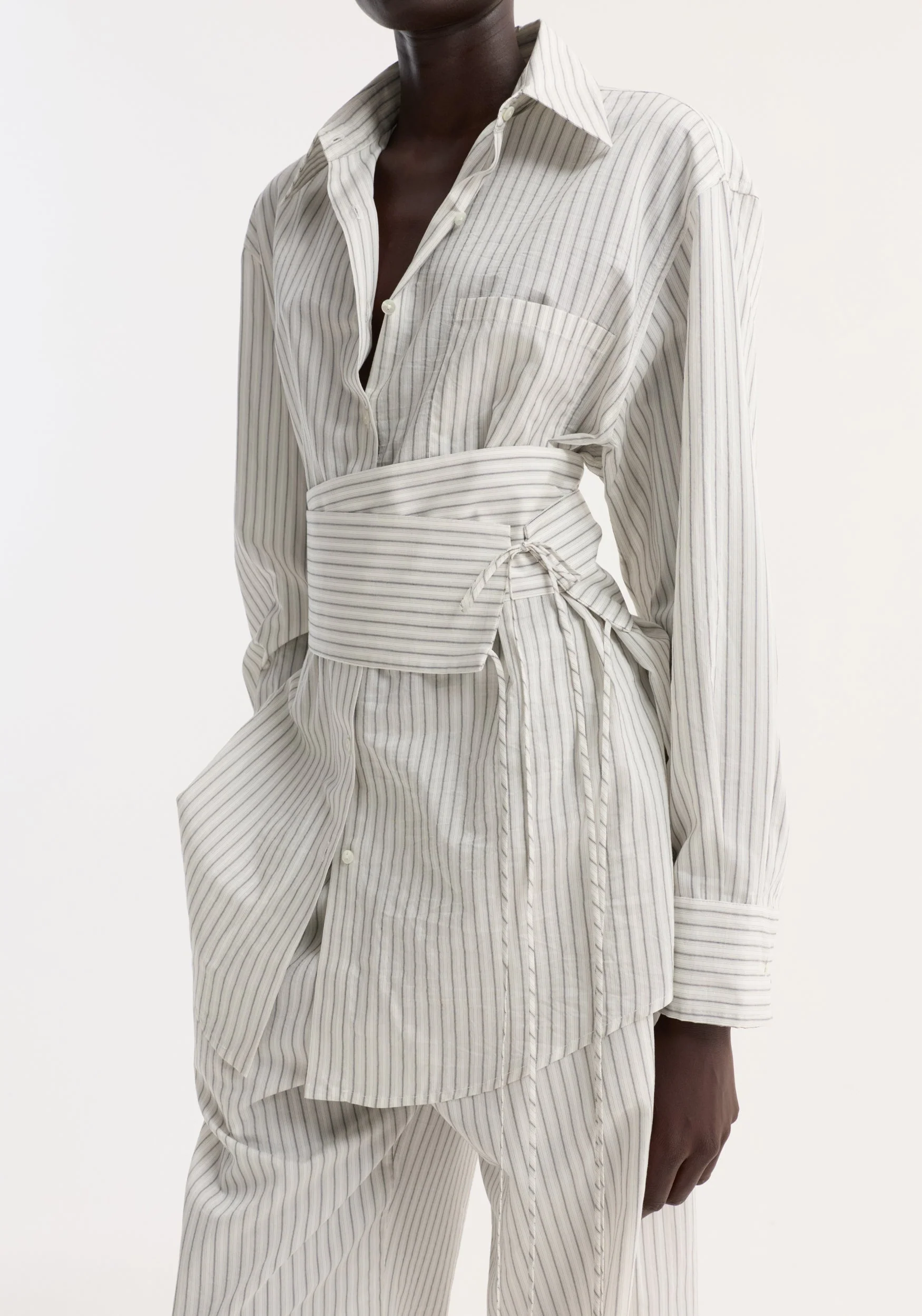 ROHE - Silk stripe belted shirt | fine stripe - Image 3