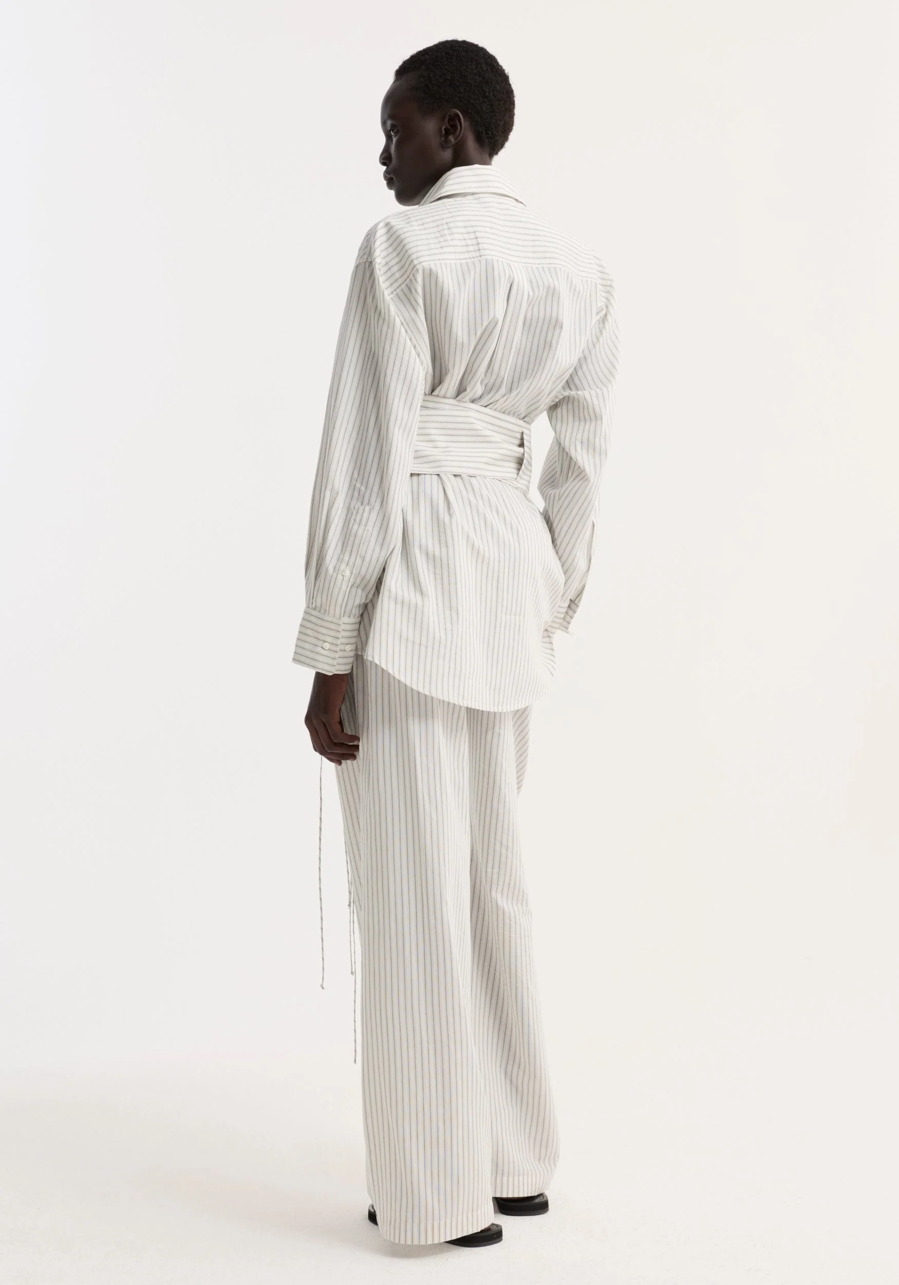 ROHE - Silk stripe belted shirt | fine stripe - Image 4