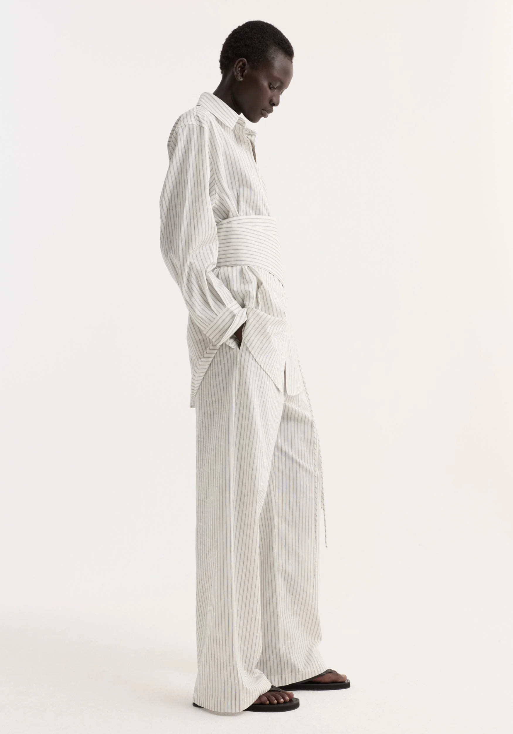 ROHE - Silk stripe belted shirt | fine stripe - Image 5