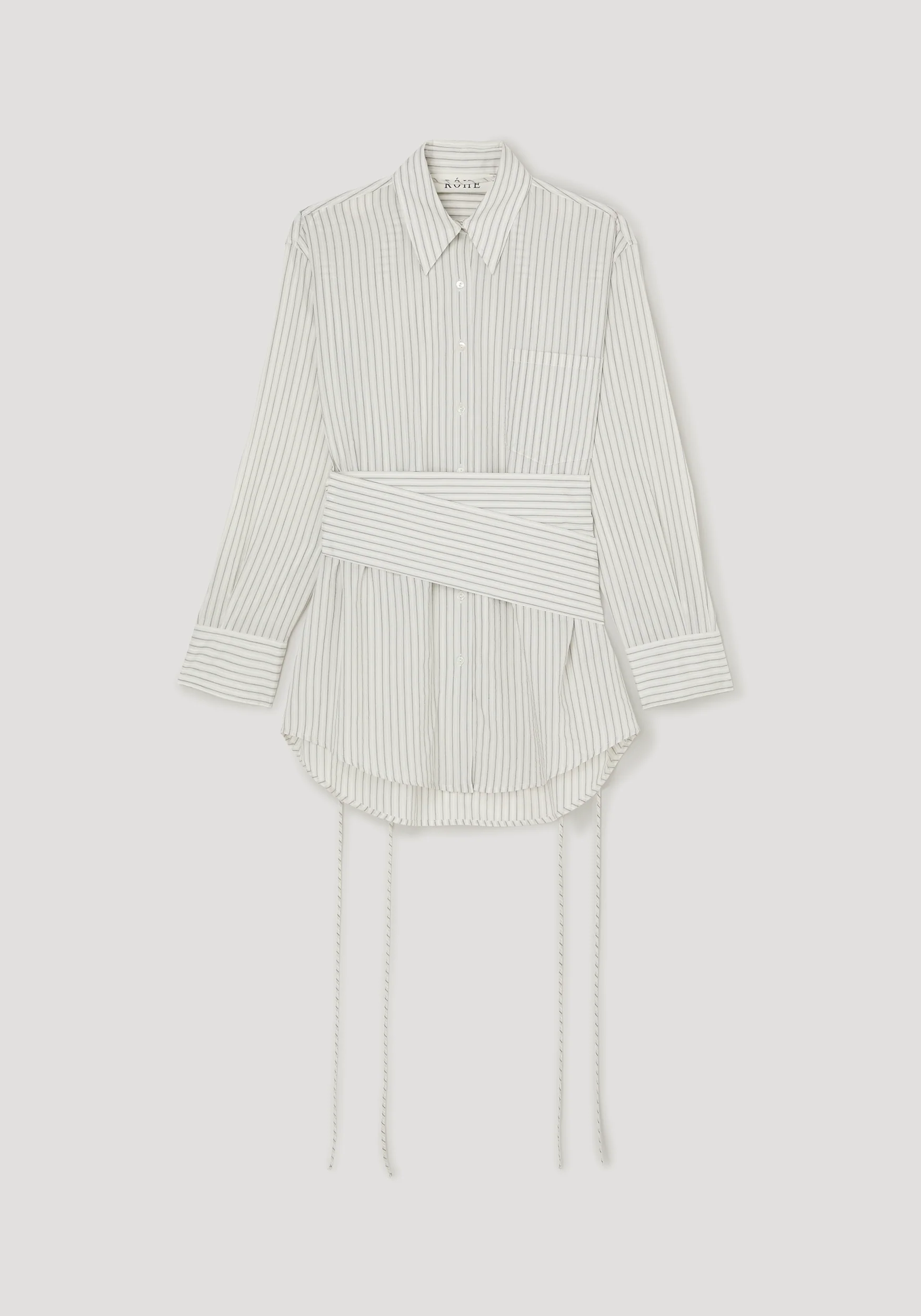 ROHE - Silk stripe belted shirt | fine stripe - Image 6