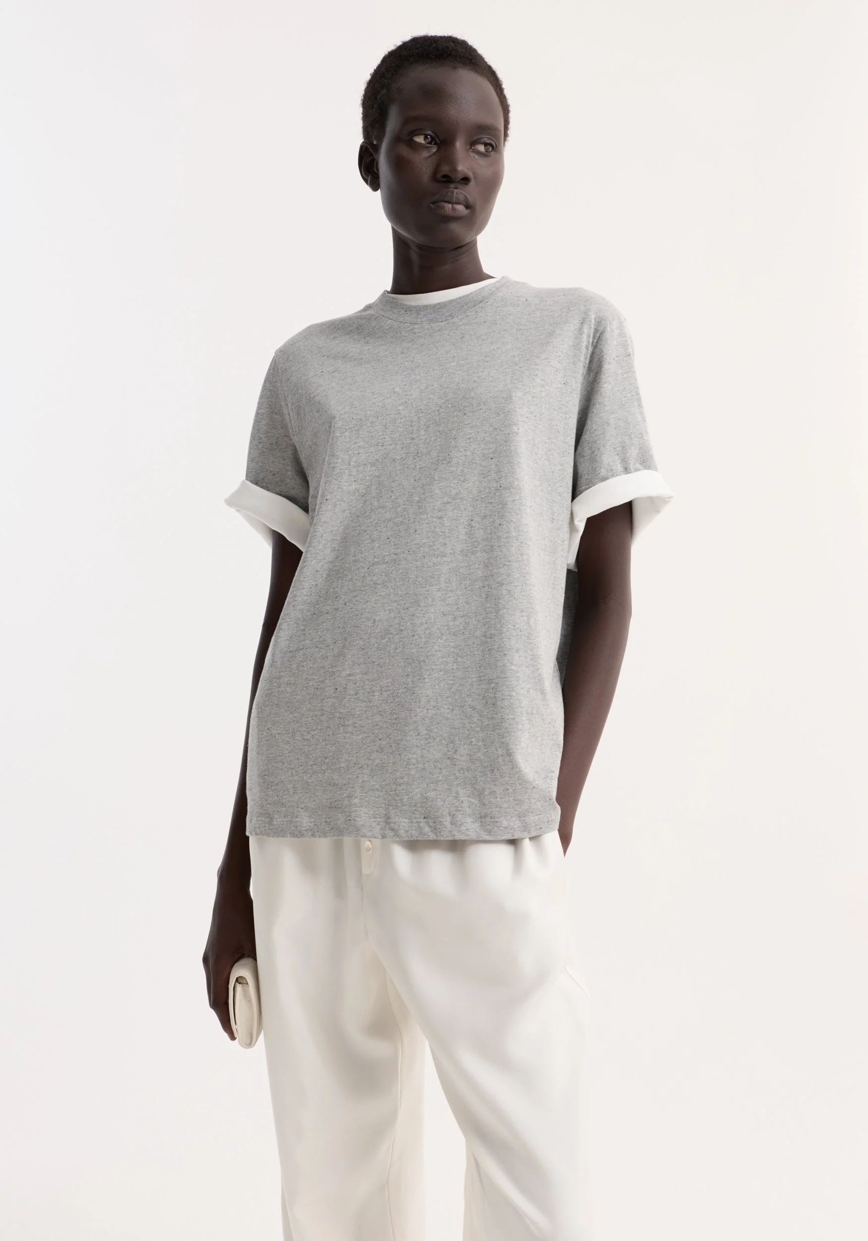 ROHE - Slub melange cotton t - shirt | light grey melange - Image 2