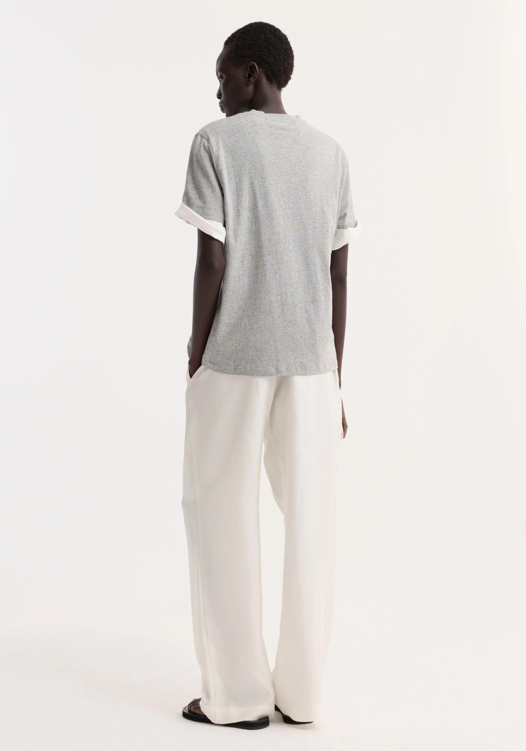 ROHE - Slub melange cotton t - shirt | light grey melange - Image 4