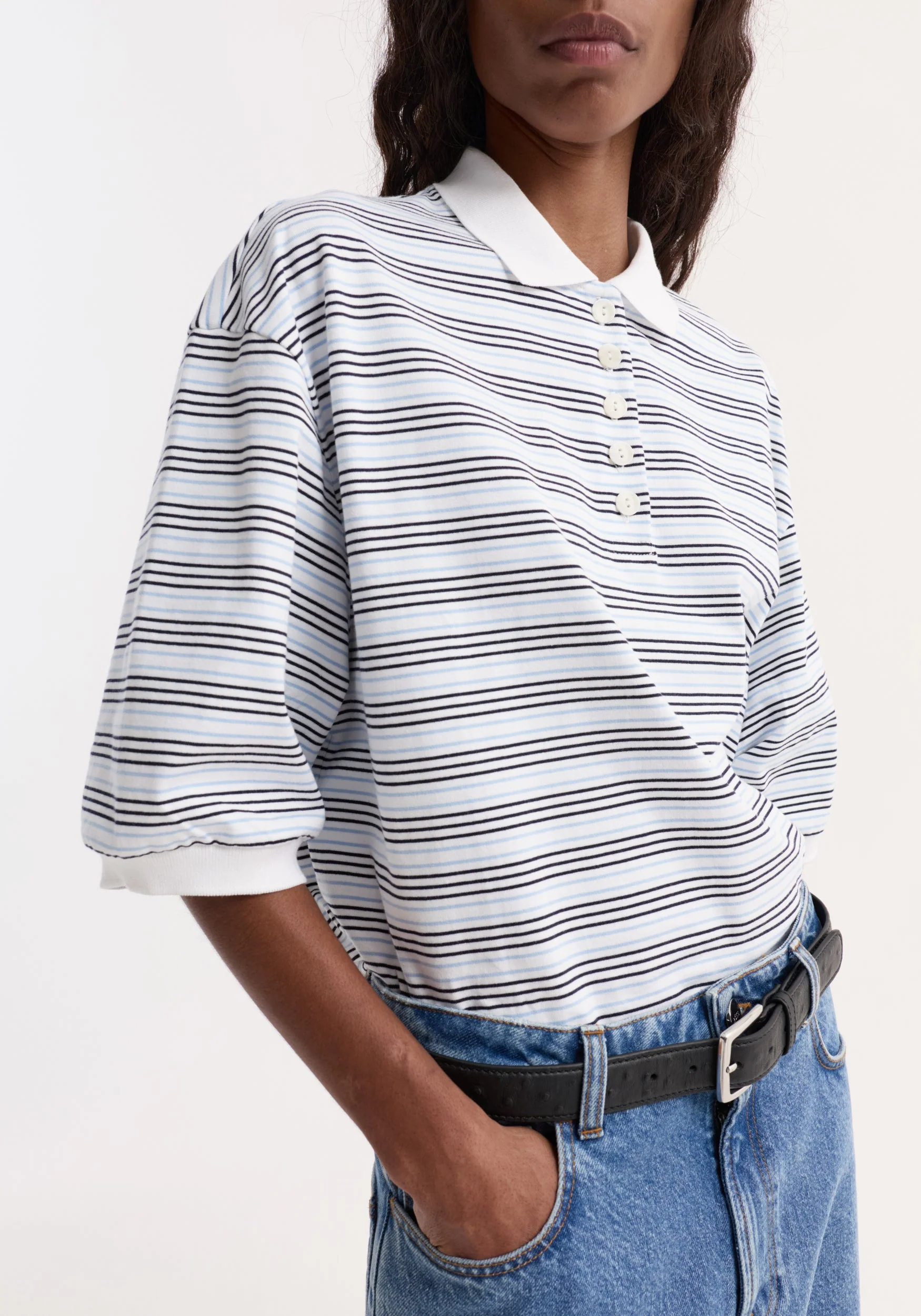 ROHE - Striped oversized polo | white / blue multi stripe - Image 3