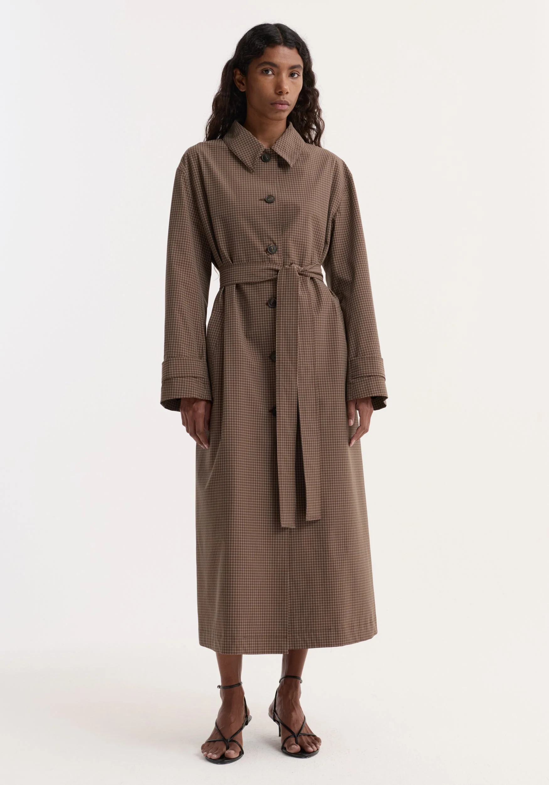 ROHE - Technical check belted coat | brown multi check - Image 3