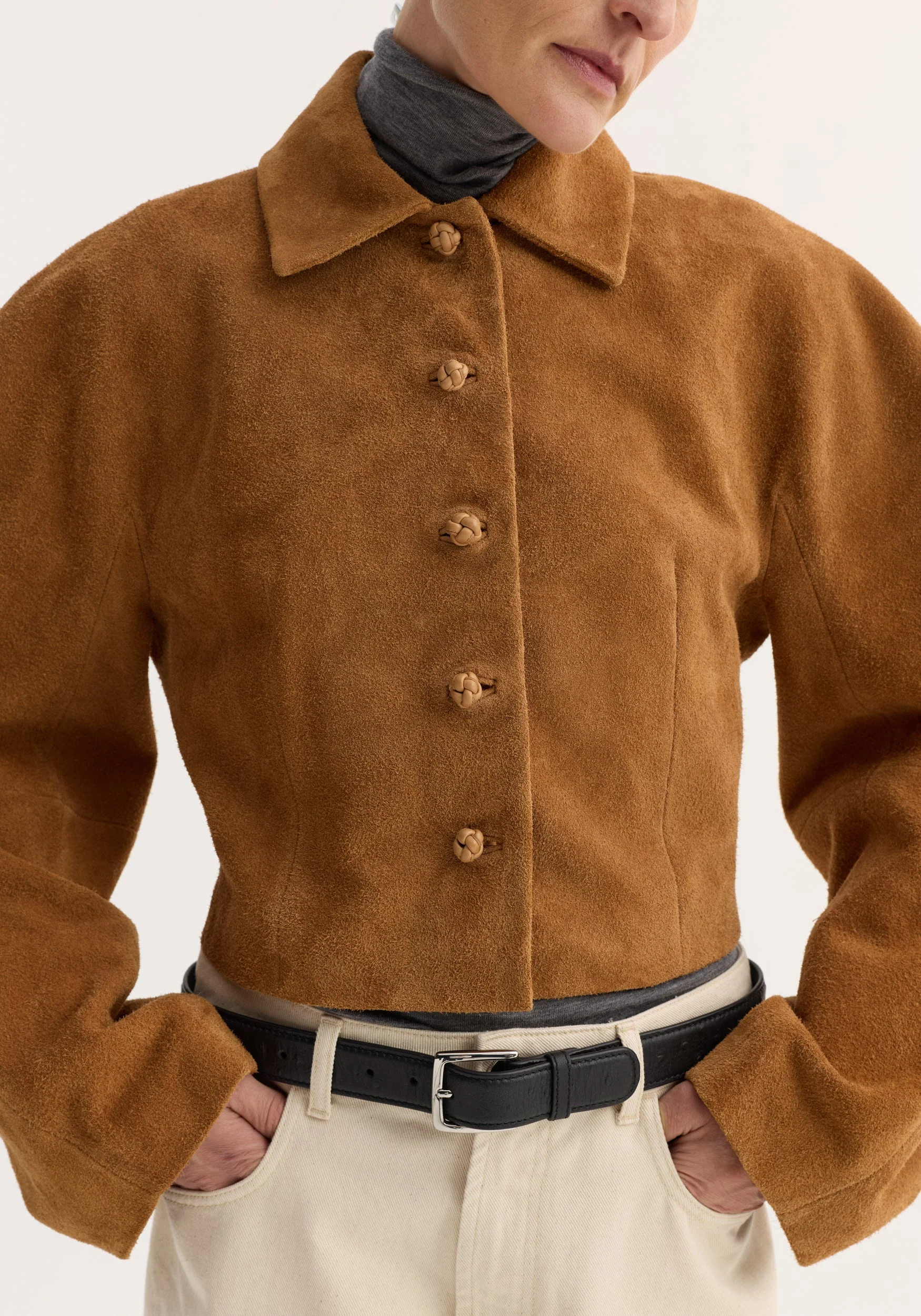 ROHE - Rounded textured suede jacket | cognac - Image 3