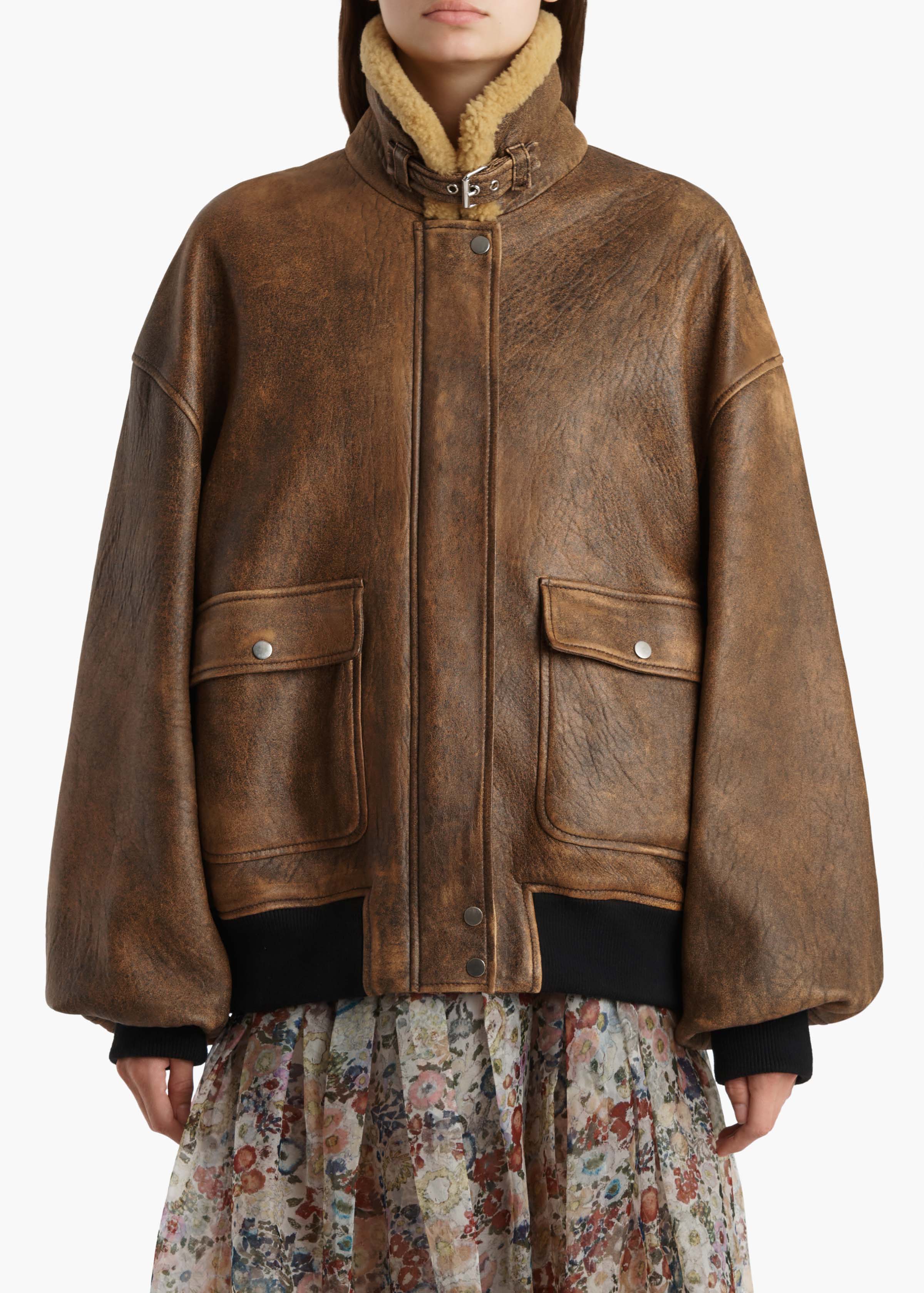 Khaite - Sandor Jacket in Dark Brown Distressed Leather - Image 3