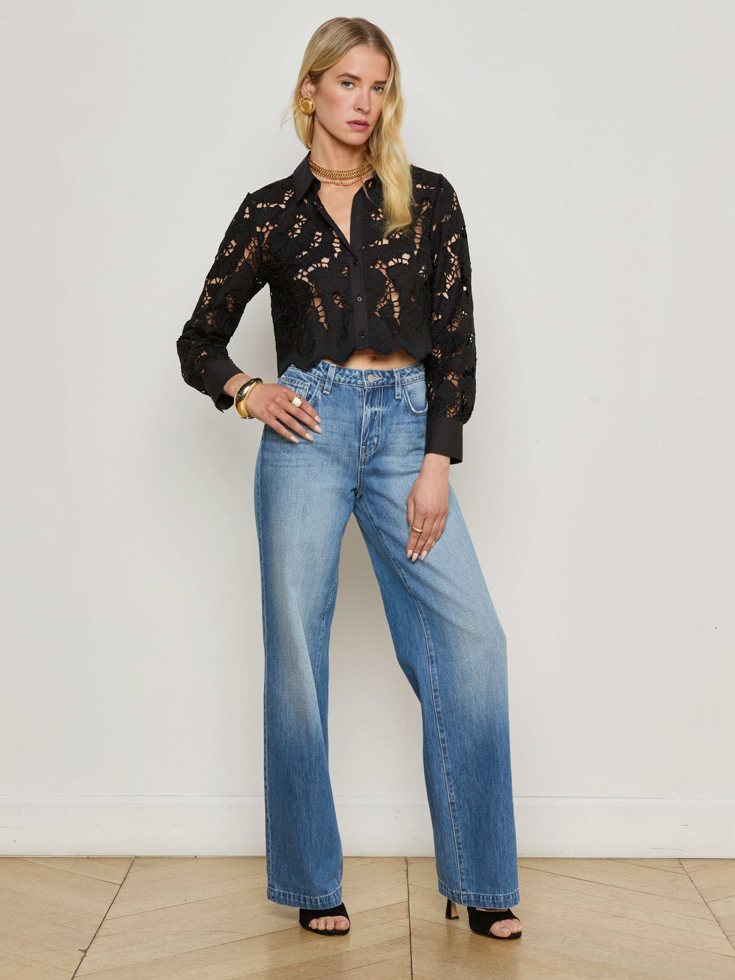 L'AGENCE - Seychelle Cropped Eyelet Blouse - Image 13