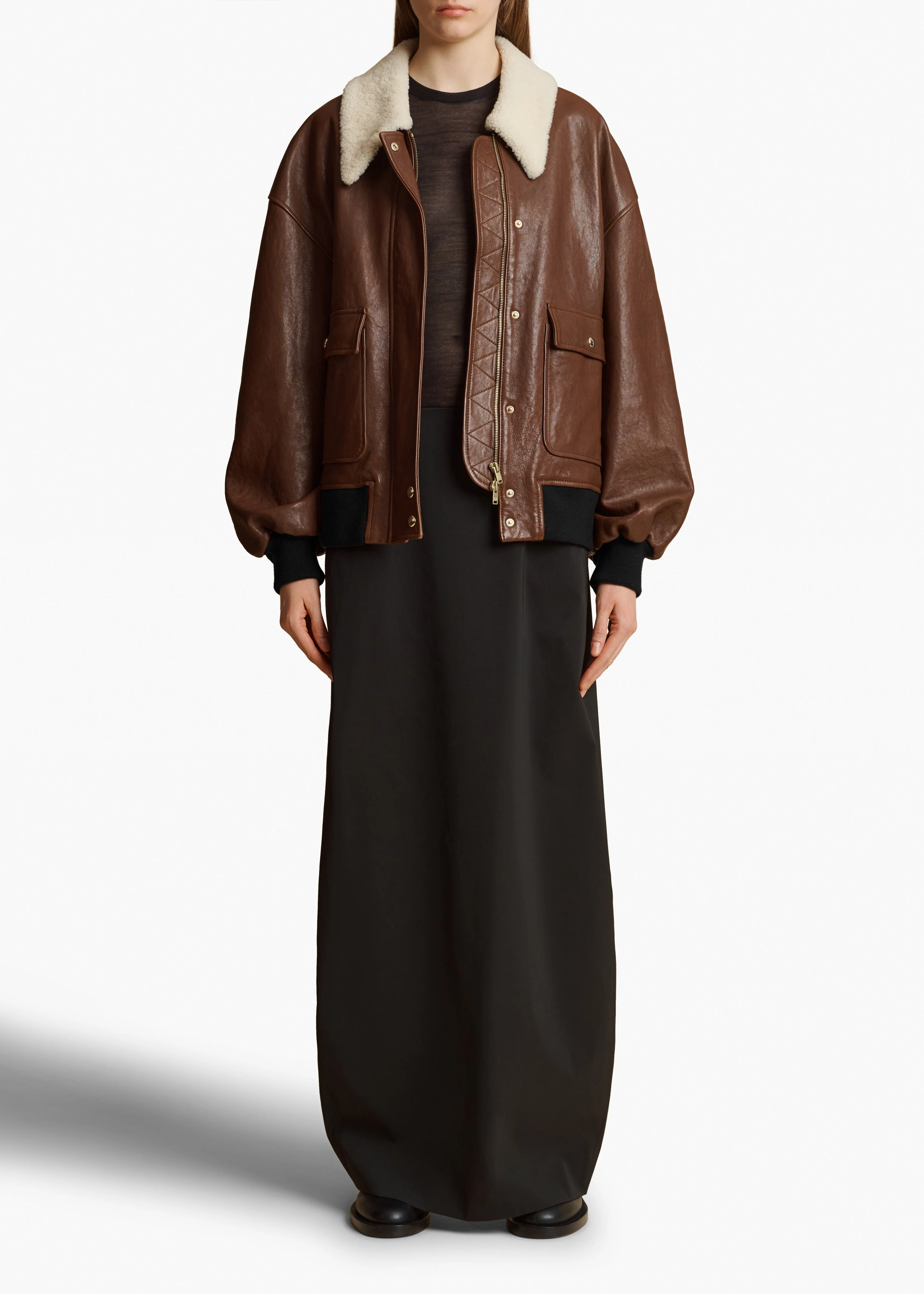 Khaite - Shellar Jacket in Classic Brown Leather - Image 2