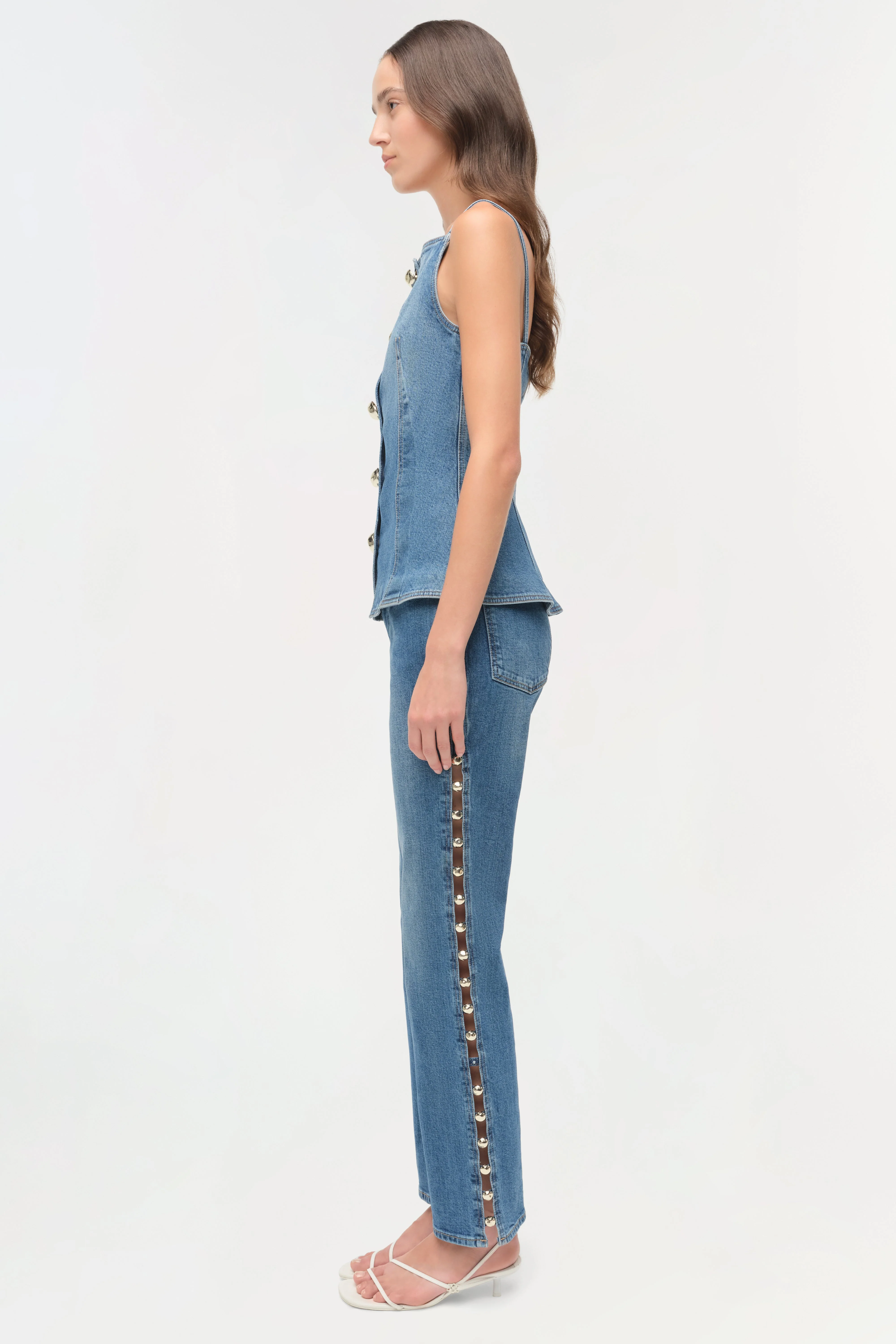 Simkhai - Junie Studded Denim Top - Image 4