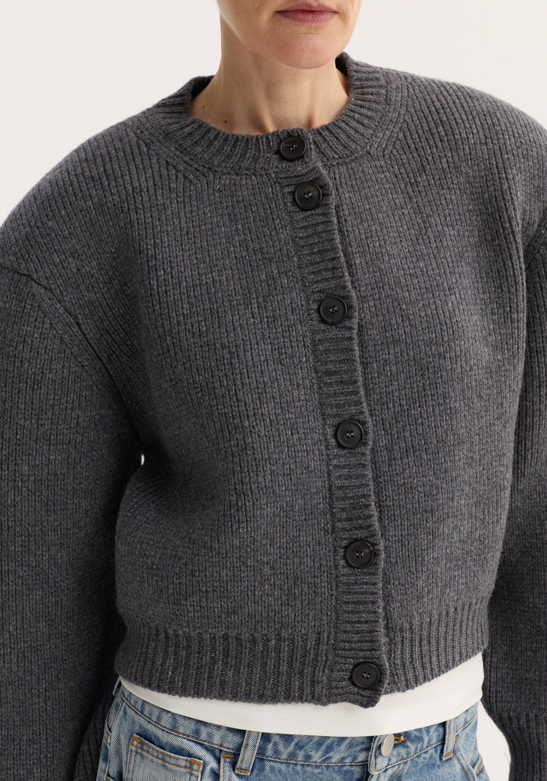 ROHE - Statement shoulder cardigan | mid grey melange - Image 3