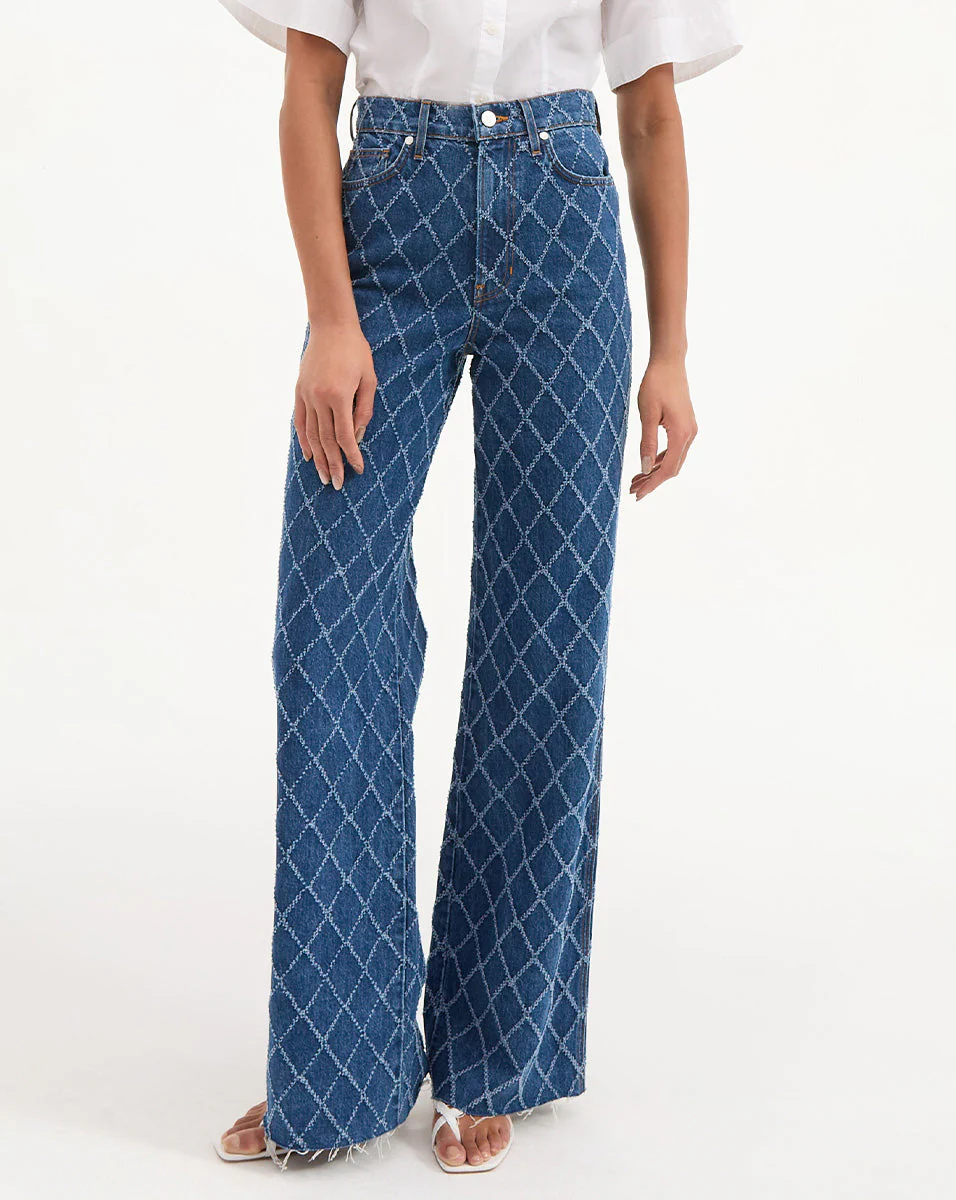 Veronica Beard - Taylor Diamond Printed Wide - Leg Jean - Image 8