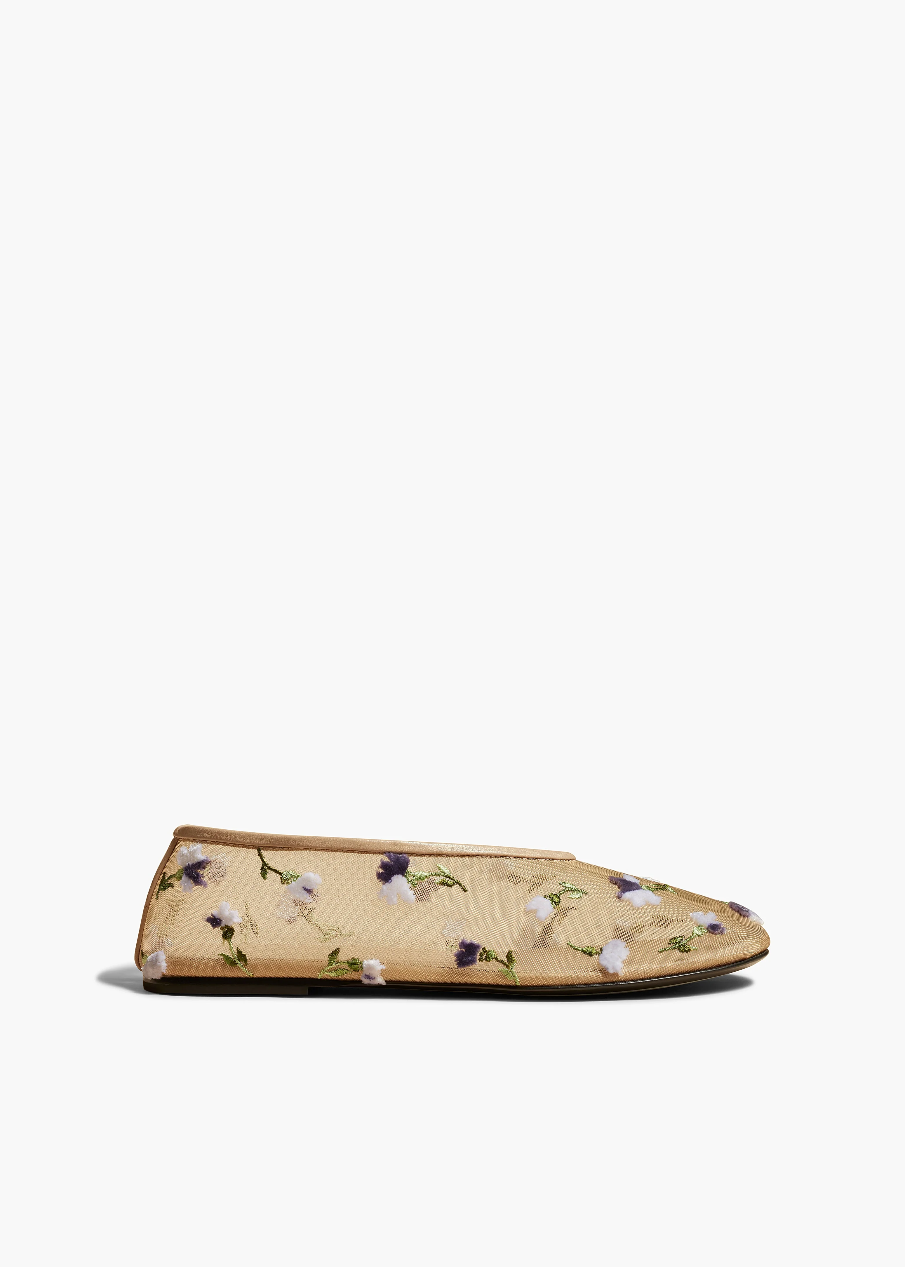 Khaite - Marcy Flat in Beige Mesh with Purple Floral Embroidery