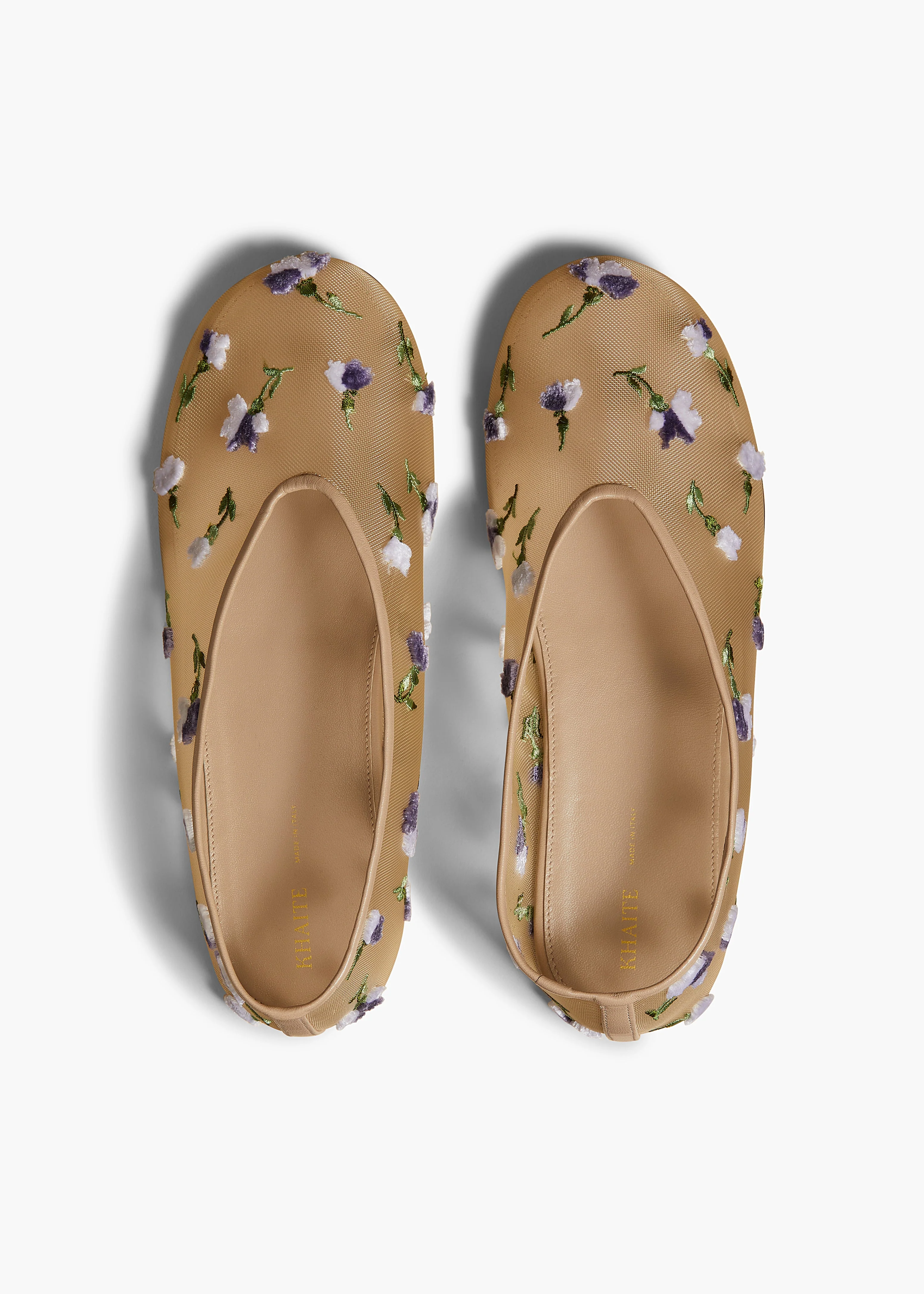 Khaite - Marcy Flat in Beige Mesh with Purple Floral Embroidery - Image 3