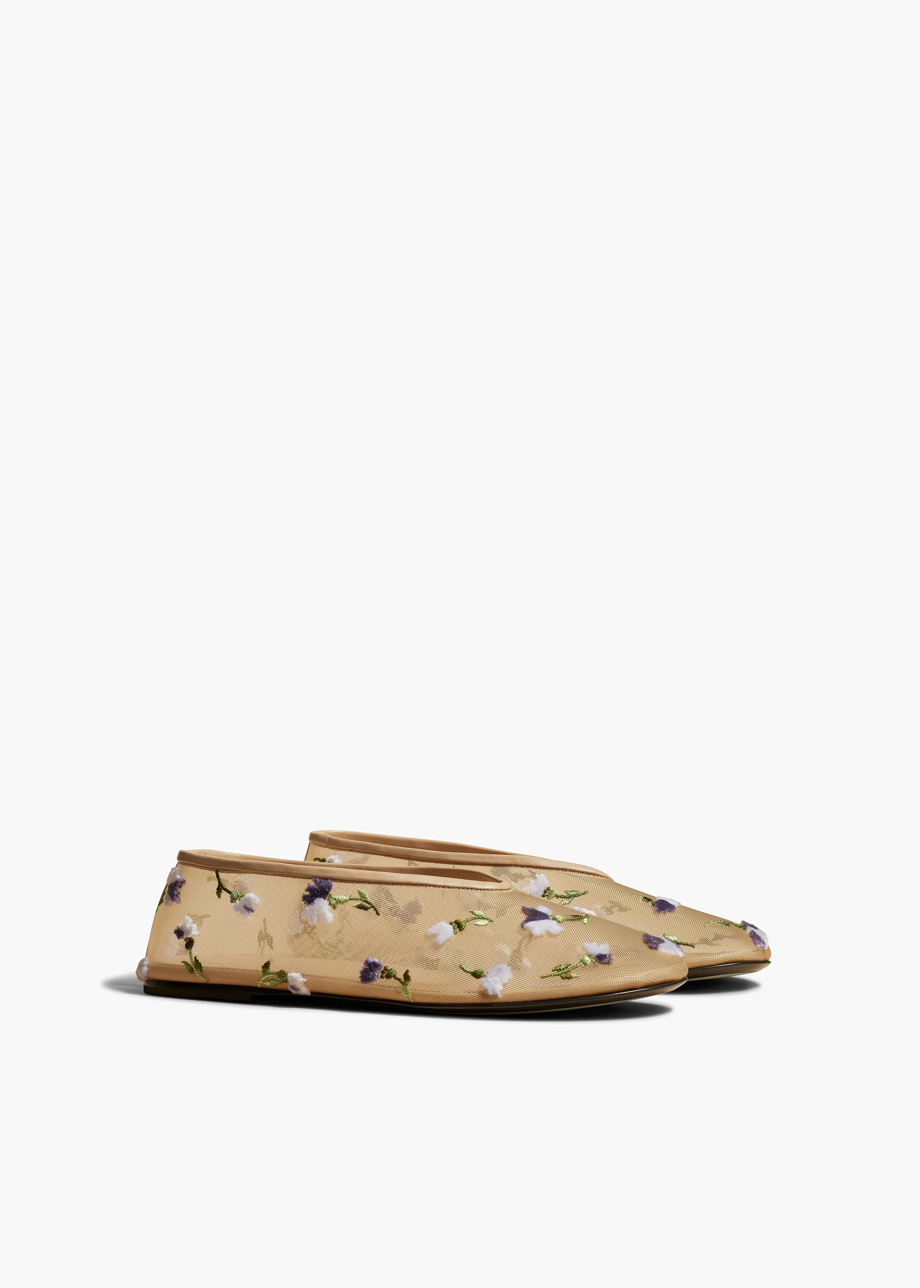 Khaite - Marcy Flat in Beige Mesh with Purple Floral Embroidery - Image 7