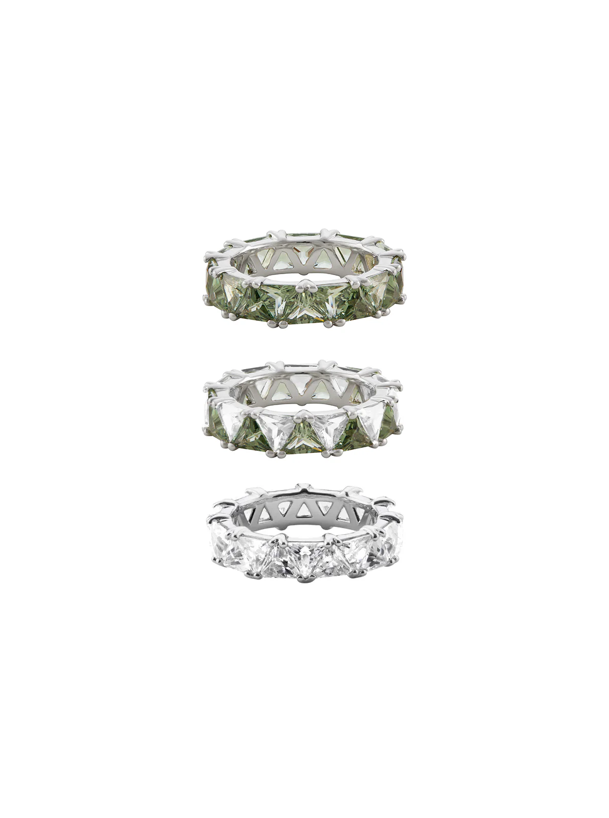 Dorsey - THEODORA DOUBLE TRILLION LAB LIGHT GREEN SPINEL RING STACK, SILVER