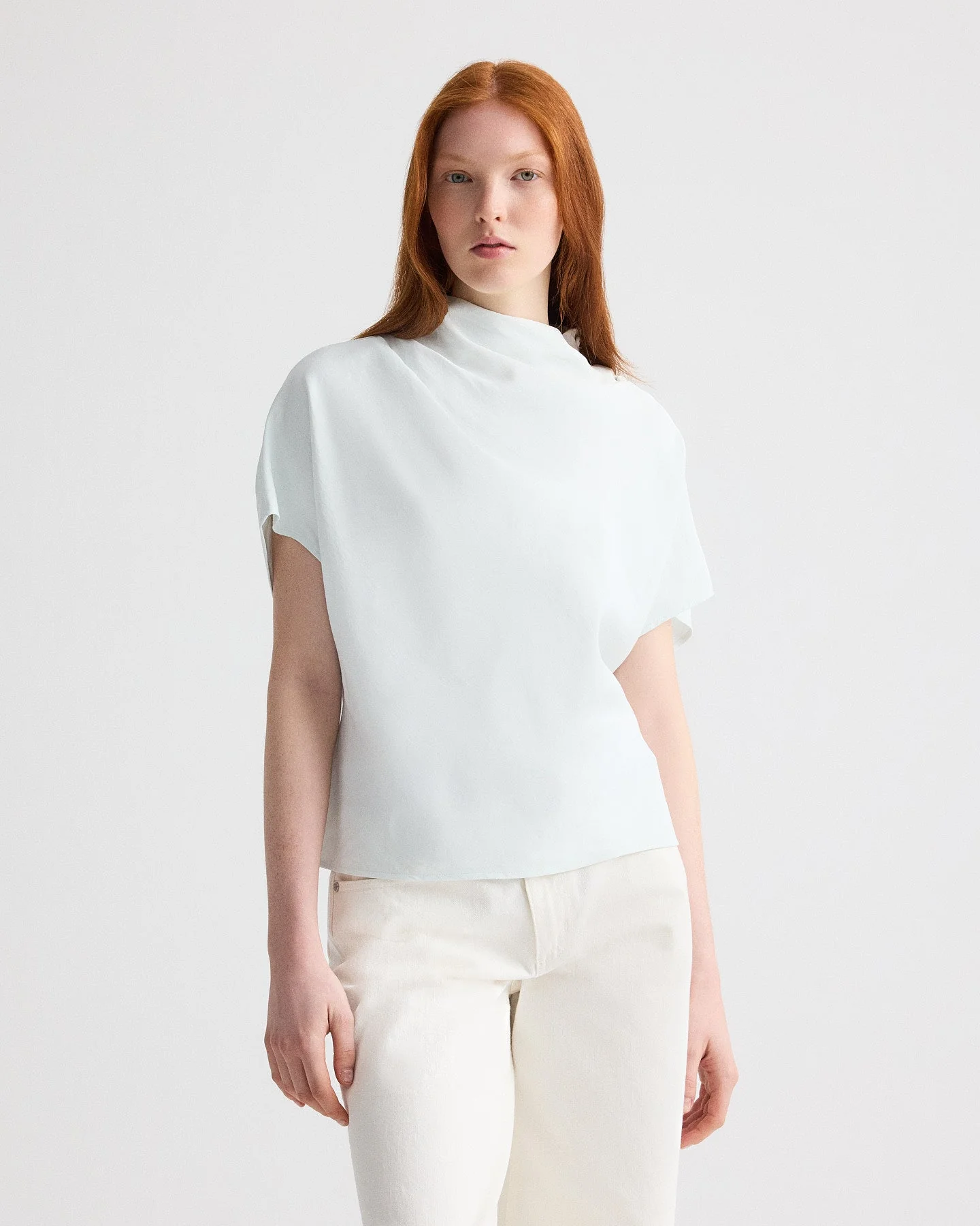 TWP - Mock Neck Tee in Coated Viscose Linen