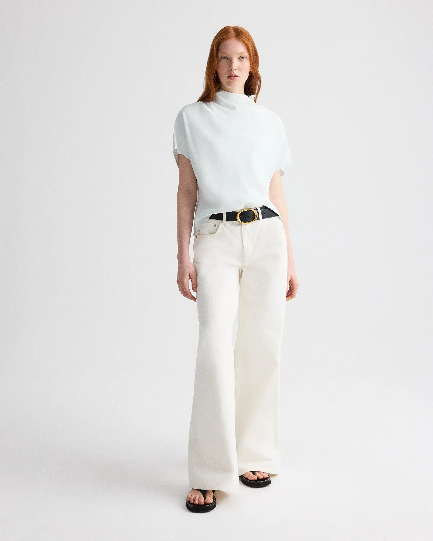 TWP - Mock Neck Tee in Coated Viscose Linen - Image 3