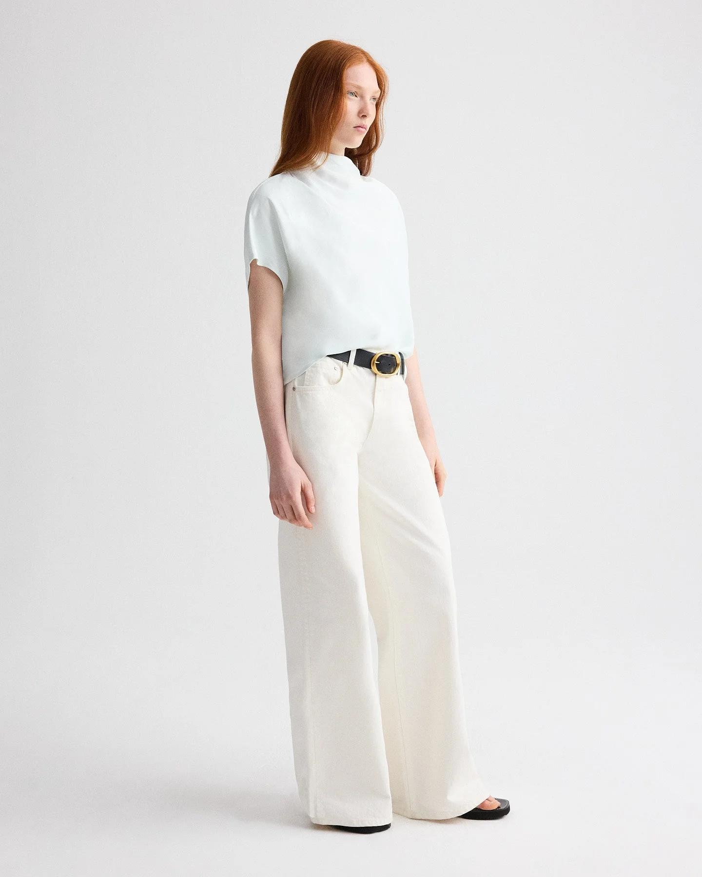 TWP - Mock Neck Tee in Coated Viscose Linen - Image 4