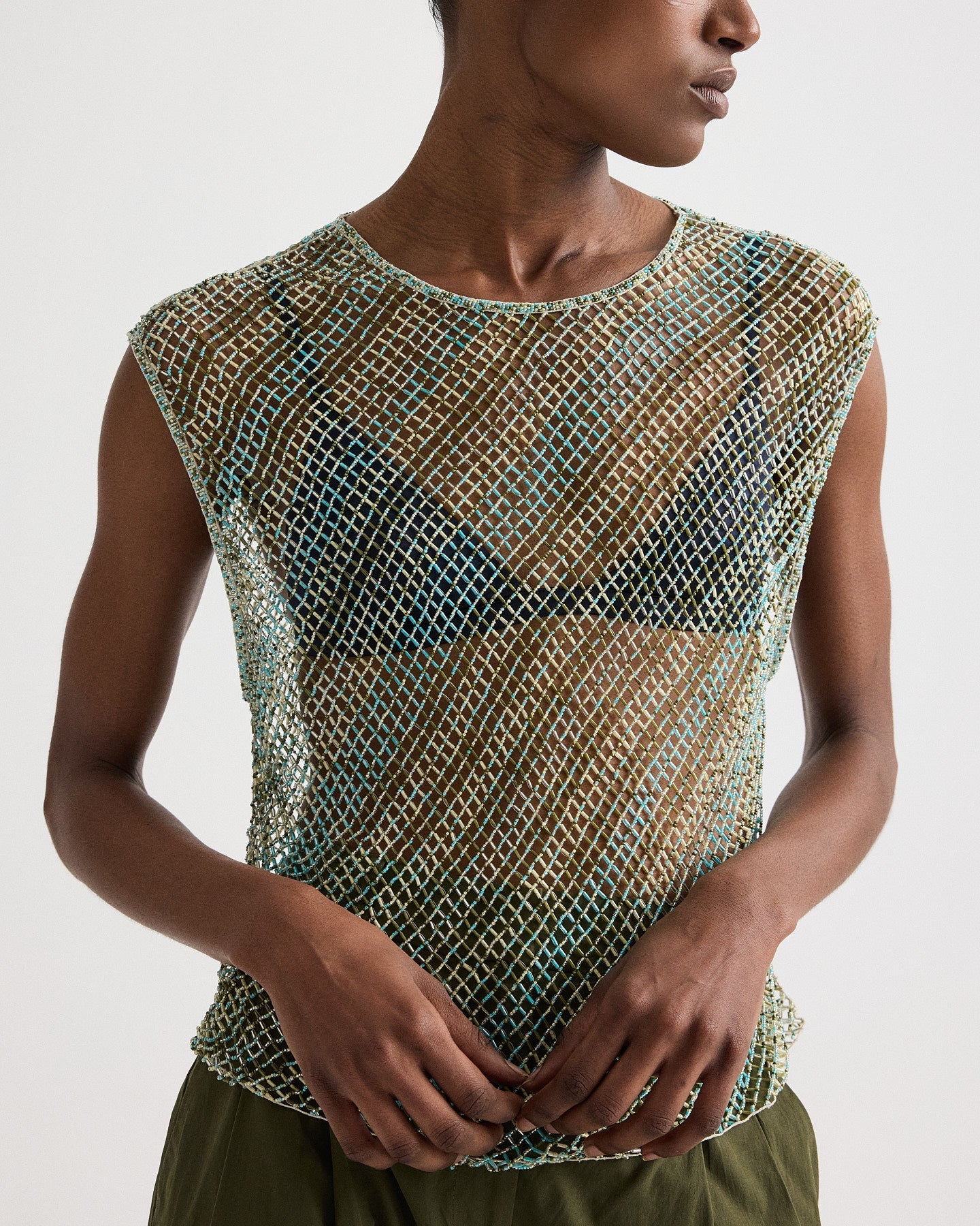 TWP - Oversized Muscle Tank in Bugle And Bead Net Fringe - Image 2