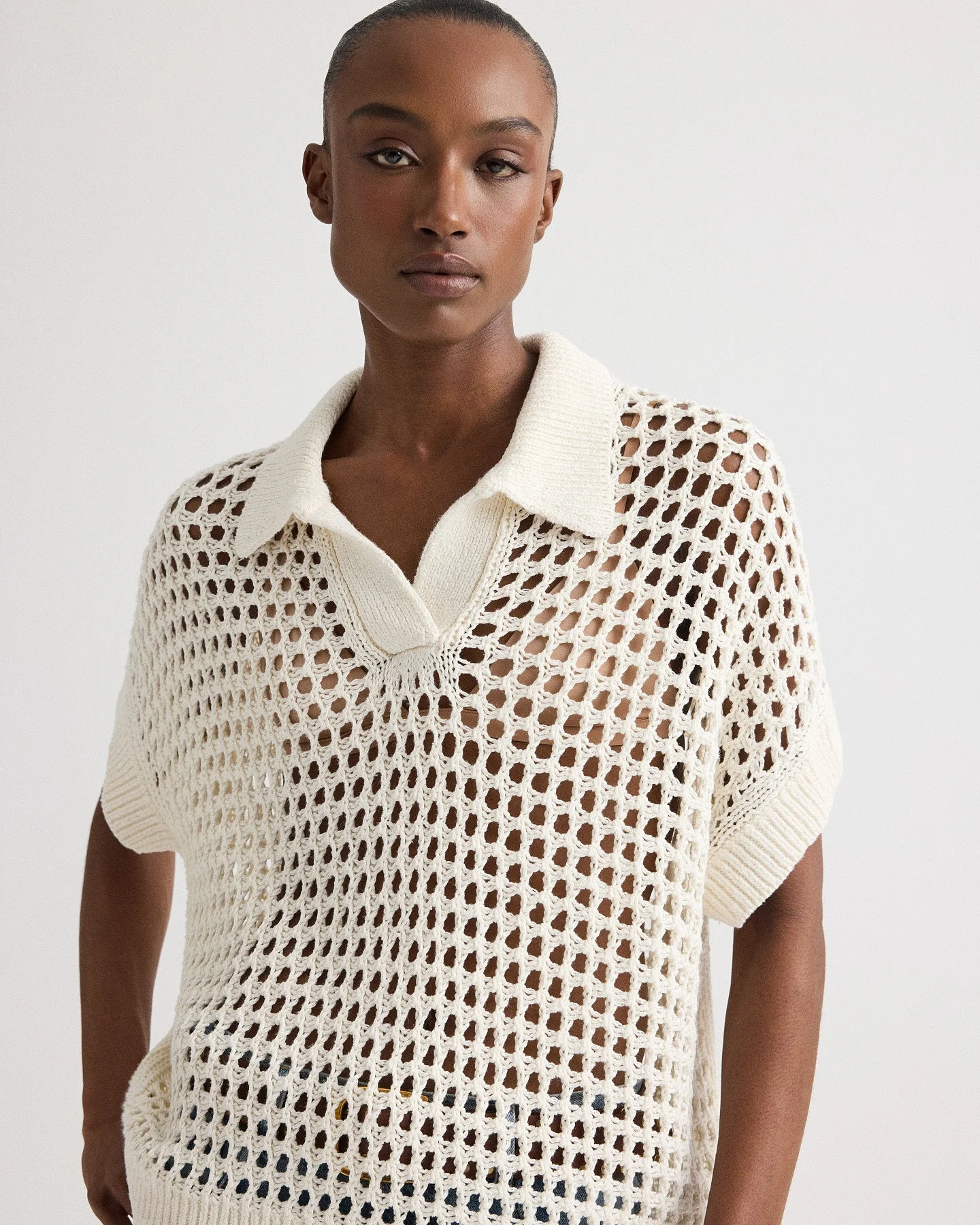 TWP - Supersized Open Knit Polo in Linen Silk