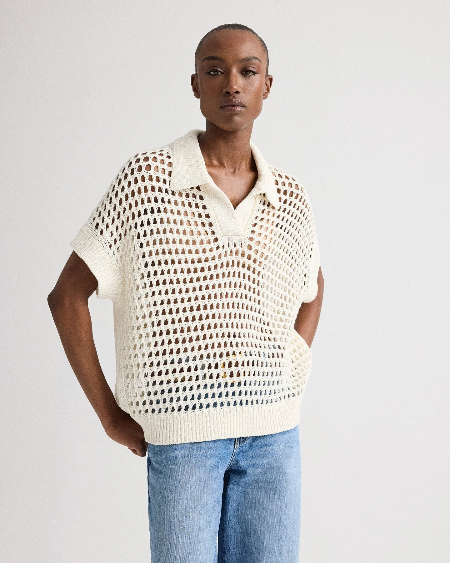 TWP - Supersized Open Knit Polo in Linen Silk - Image 2