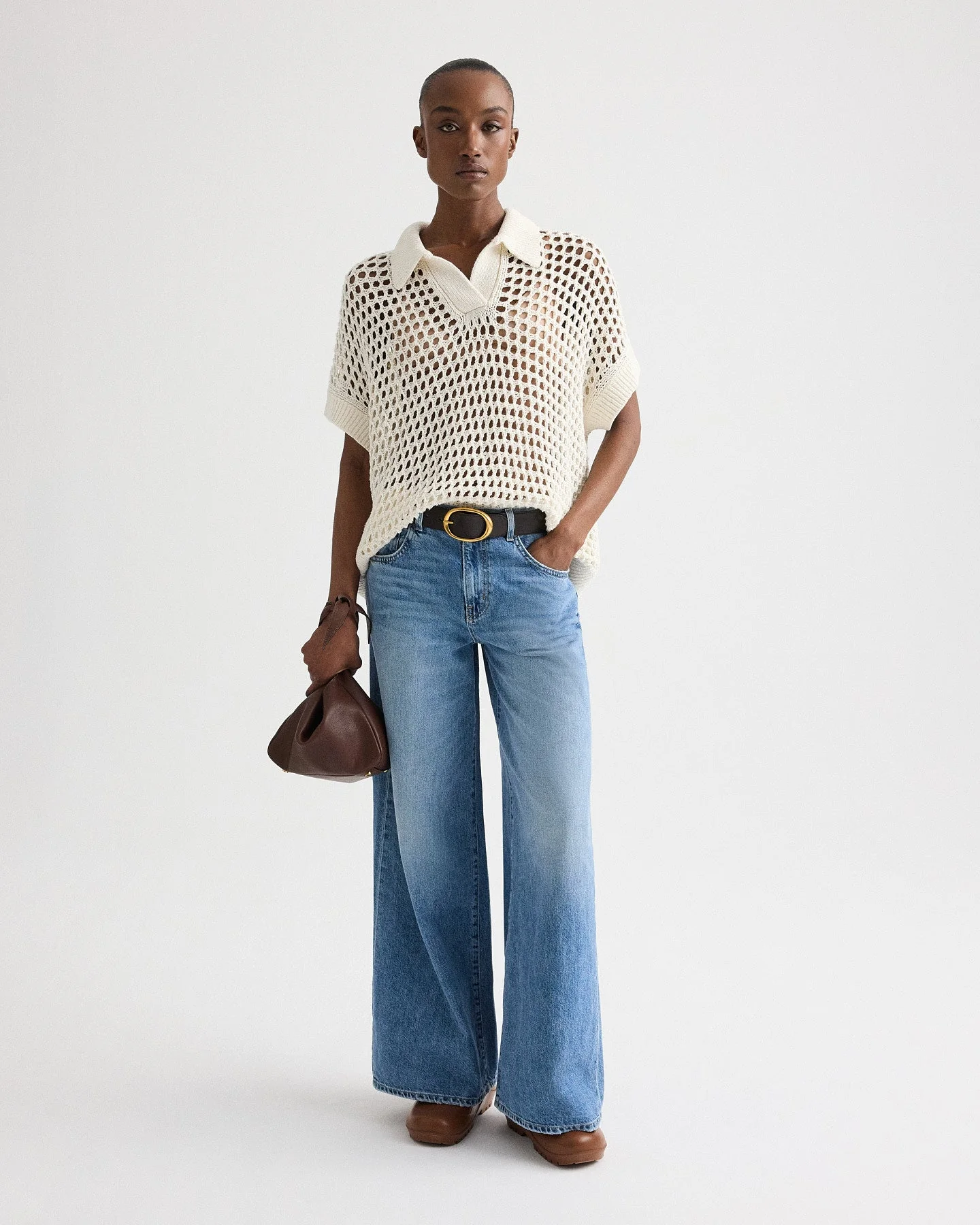 TWP - Supersized Open Knit Polo in Linen Silk - Image 3